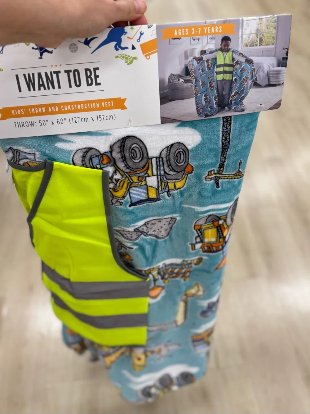 Construction Vest Kids Throw in Yellow and Teal